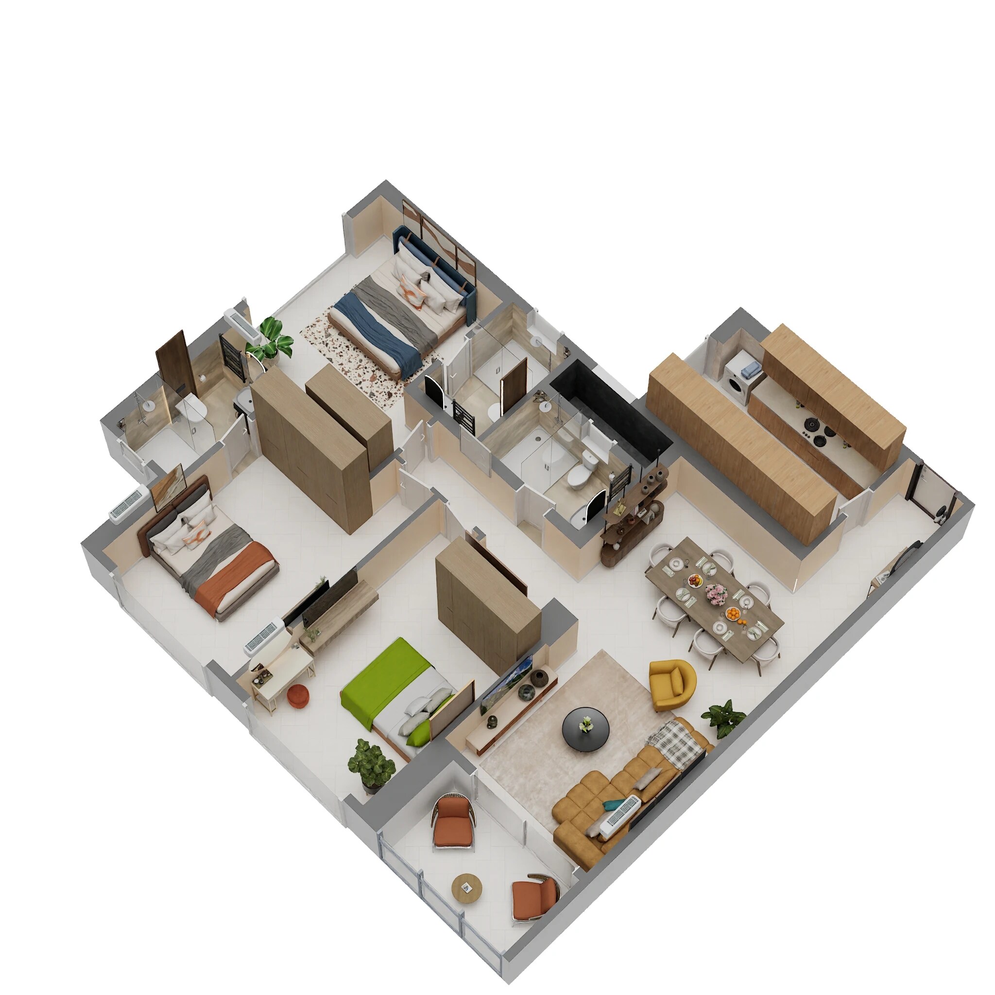 Floor plan of 3 BHK 1192 Sq. Ft. Apartment in Piramal Revanta, Mumbai