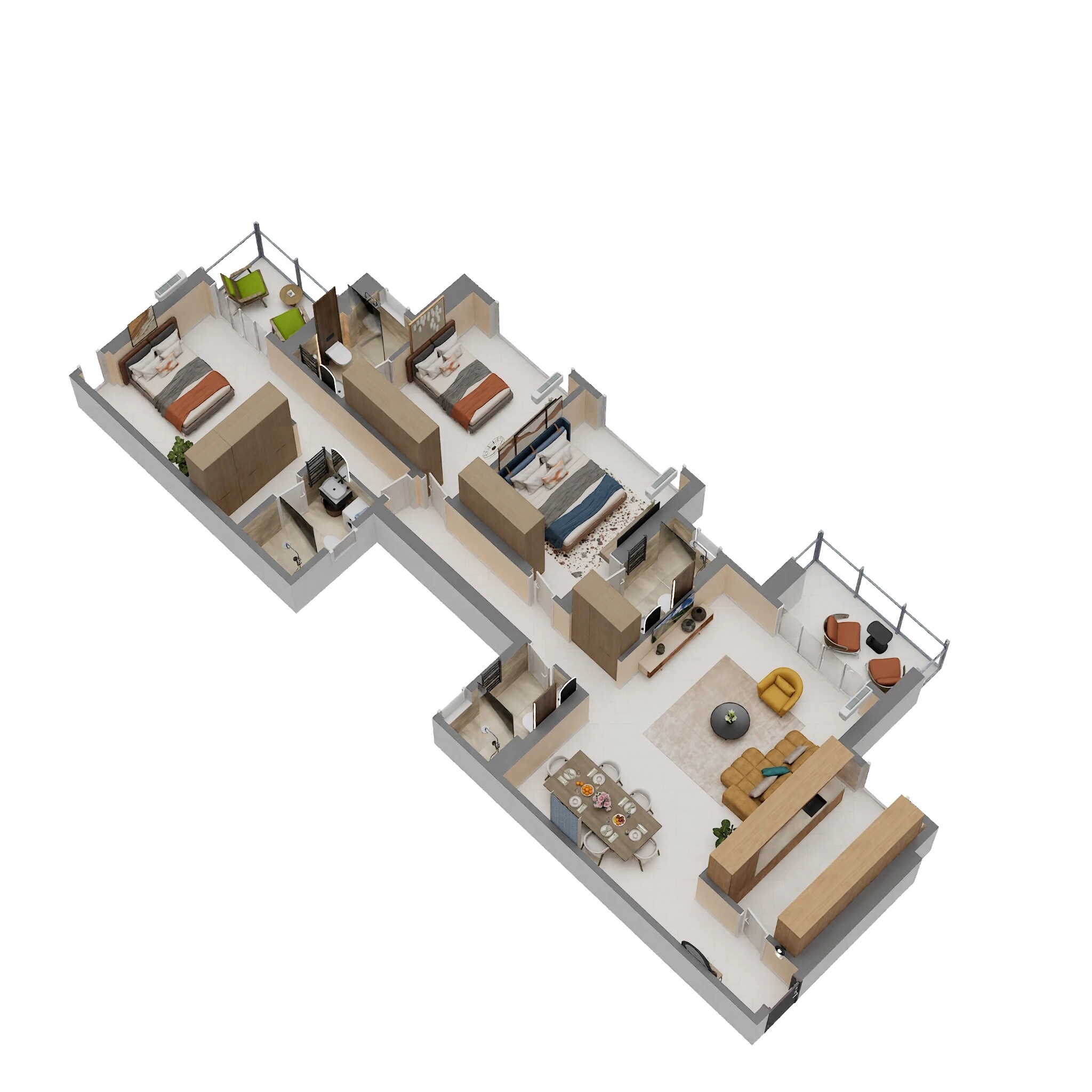 Floor plan of 3 BHK 1354 Sq. Ft. Apartment in Piramal Revanta, Mumbai
