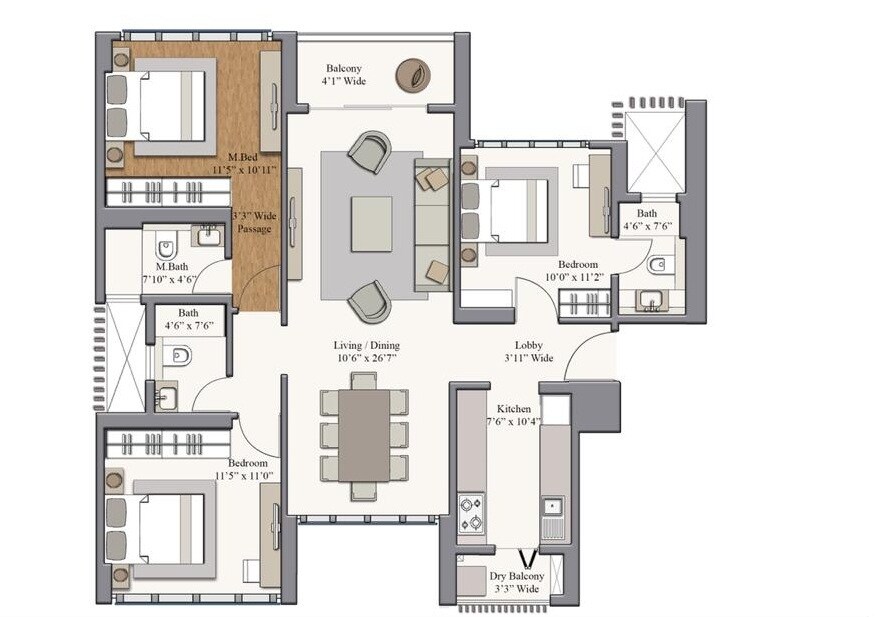 3 BHK 1277 Sq. Ft. Apartment