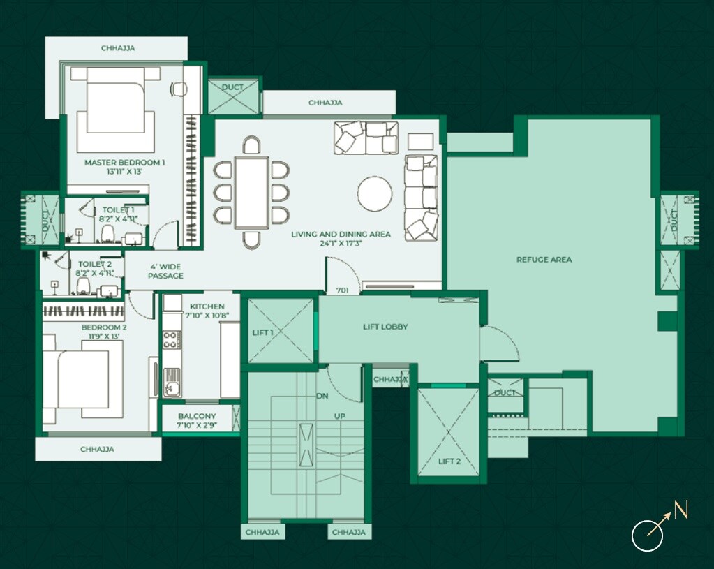 Floor plan of 2 BHK 1001 Sq. Ft. Apartment in Pittie Paradise, Mumbai