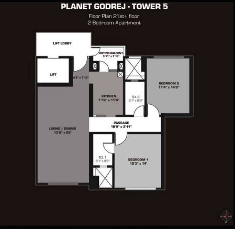 2 BHK 1454 Sq. Ft. Apartment in Planet Godrej