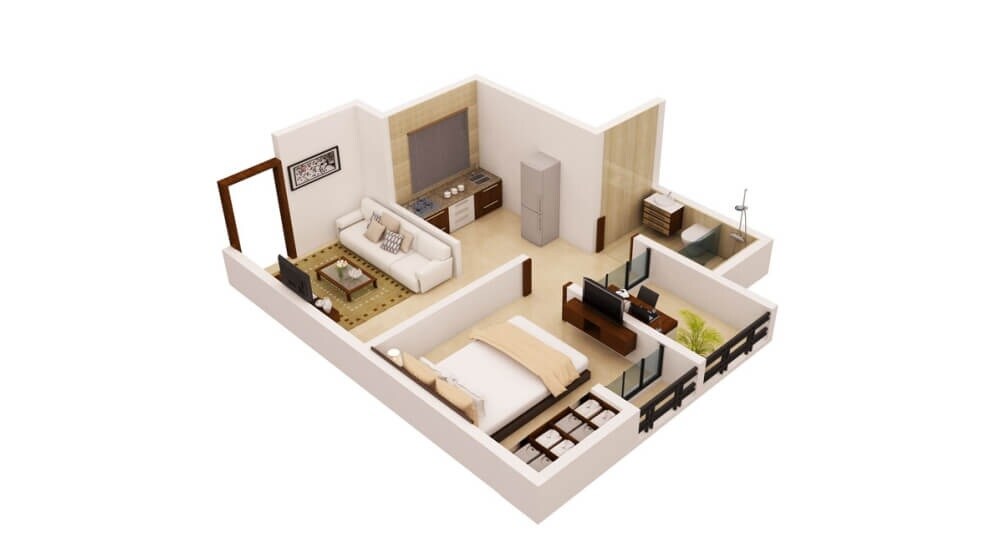 Floor plan of 1 BHK 455 Sq. Ft. Apartment in Platinum 53 West, Mumbai