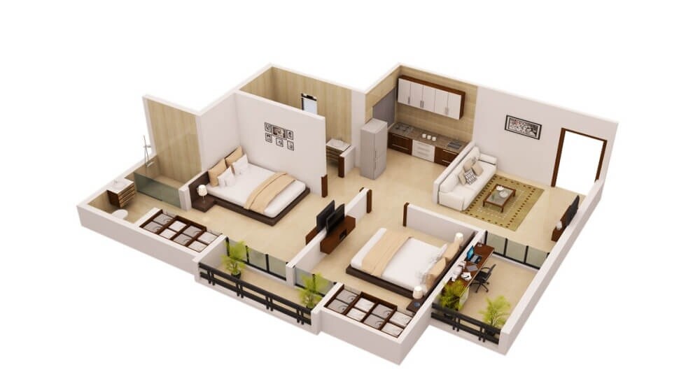Floor plan of 2 BHK 590 Sq. Ft. Apartment in Platinum 53 West, Mumbai