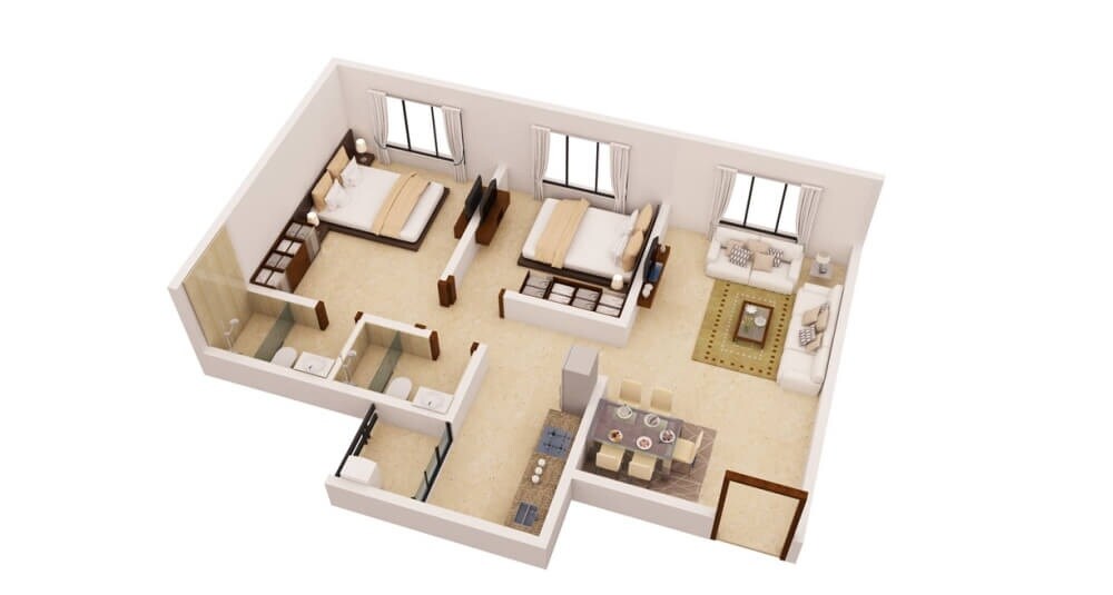 Floor plan of 2 BHK 645 Sq. Ft. Apartment in Platinum 53 West, Mumbai