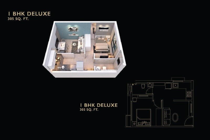 Floor plan of 1 BHK 305 Sq. Ft. Apartment in Platinum Casa Millennia, Mumbai