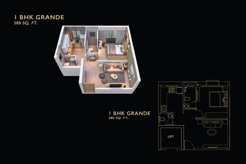 Floor plan of 1 BHK 380 Sq. Ft. Apartment in Platinum Casa Millennia, Mumbai