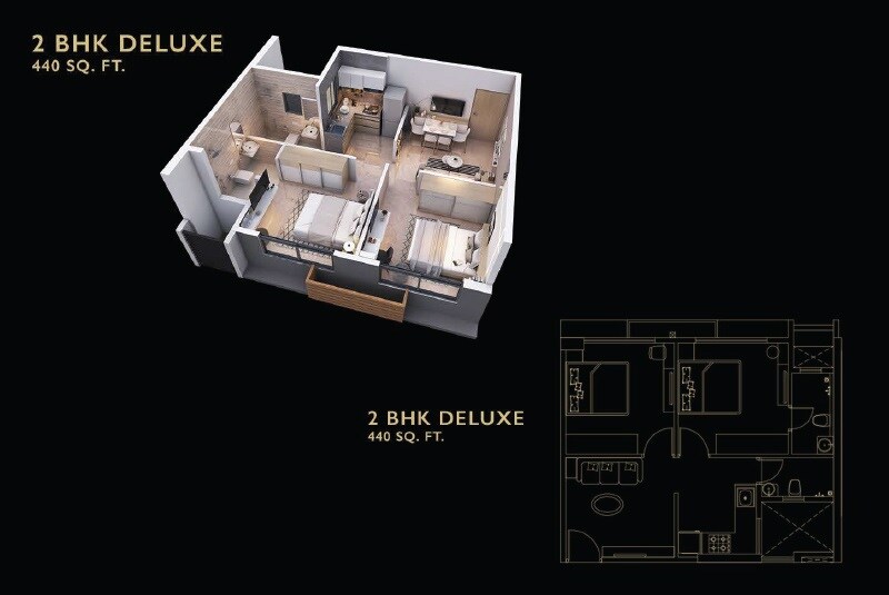 Floor plan of 2 BHK 440 Sq. Ft. Apartment in Platinum Casa Millennia, Mumbai