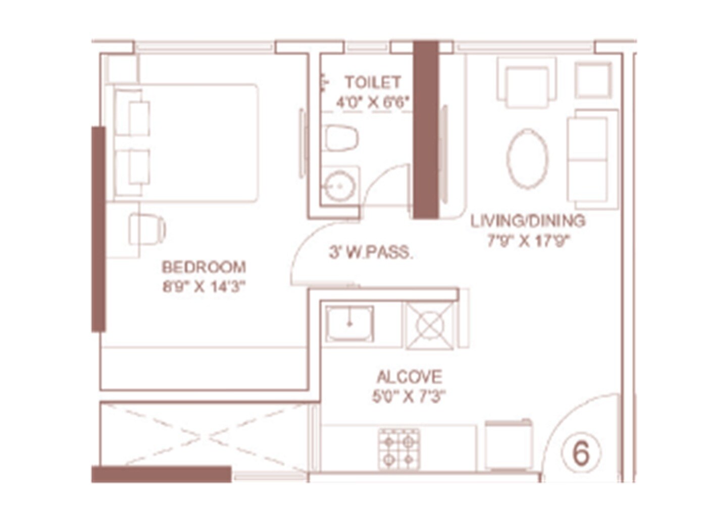 Floor plan of 1 BHK 360 Sq. Ft. Apartment in Platinum Classic, Mumbai