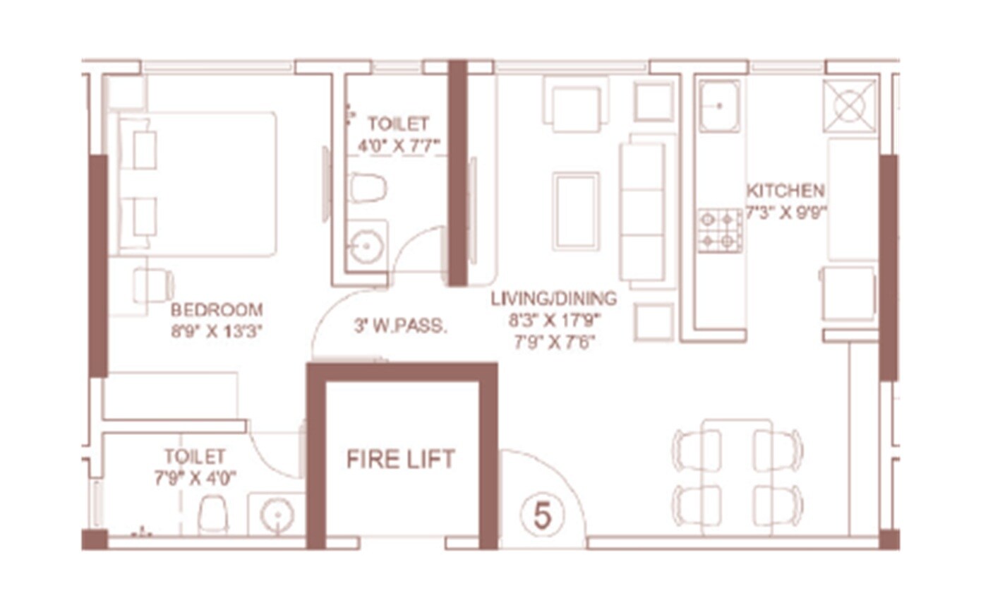 Floor plan of 1 BHK 475 Sq. Ft. Apartment in Platinum Classic, Mumbai