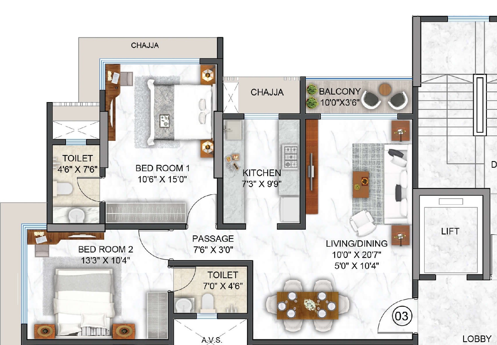 Floor plan of 2 BHK 790 Sq. Ft. Apartment in Platinum Grandeur, Mumbai
