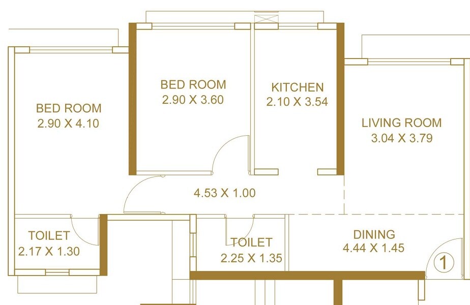 Floor plan of 2 BHK 665 Sq. Ft. Apartment in Platinum Life, Mumbai