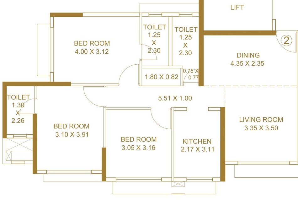 Floor plan of 3 BHK 790 Sq. Ft. Apartment in Platinum Life, Mumbai