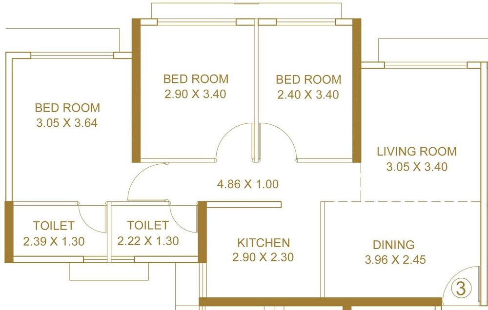 Floor plan of 3 BHK 900 Sq. Ft. Apartment in Platinum Life, Mumbai