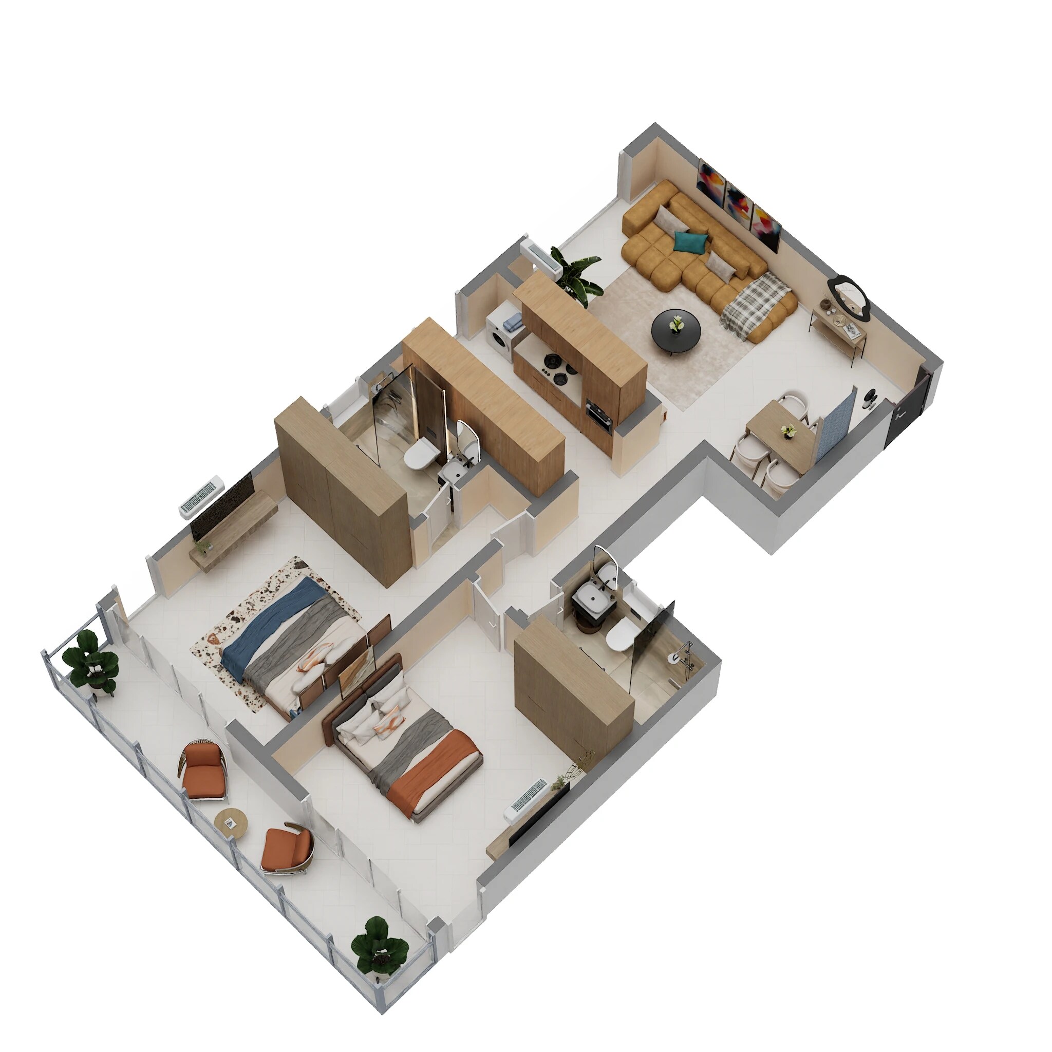 Floor plan of 2 BHK 725 Sq. Ft. Apartment in Platinum Oceanic, Mumbai