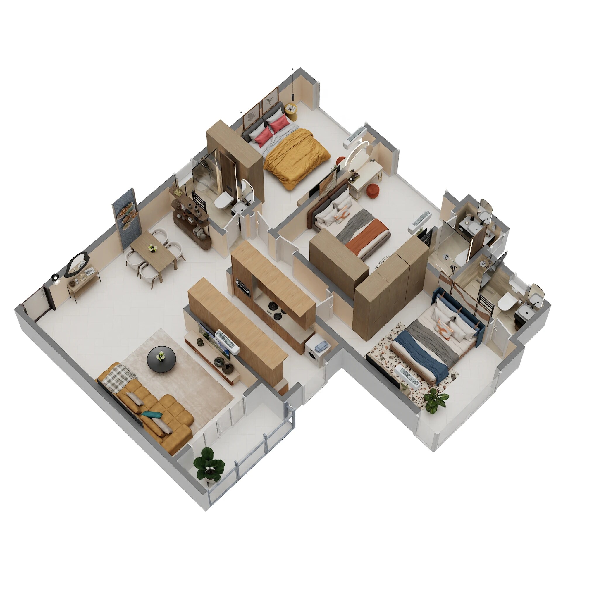 Floor plan of 3 BHK 1050 Sq. Ft. Apartment in Platinum Oceanic, Mumbai