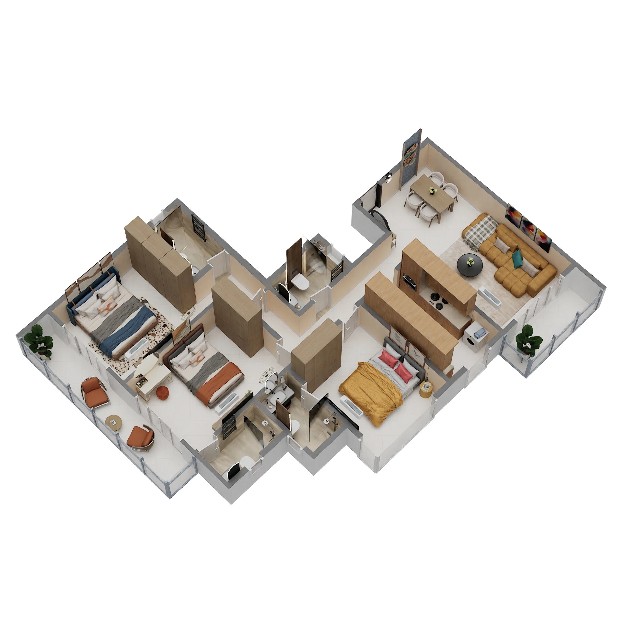 Floor plan of 3 BHK 1100 Sq. Ft. Apartment in Platinum Oceanic, Mumbai