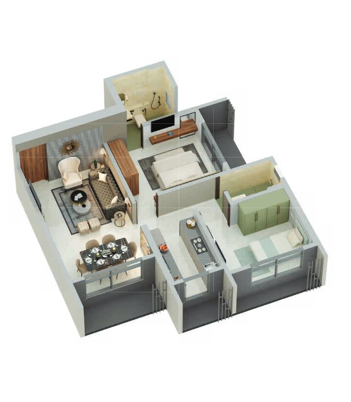 Floor plan of 2 BHK 520 Sq. Ft. Apartment in Platinum Pristine, Mumbai
