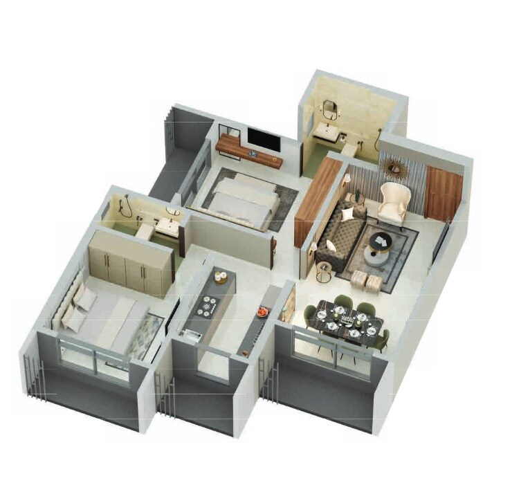 Floor plan of 2 BHK 575 Sq. Ft. Apartment in Platinum Pristine, Mumbai