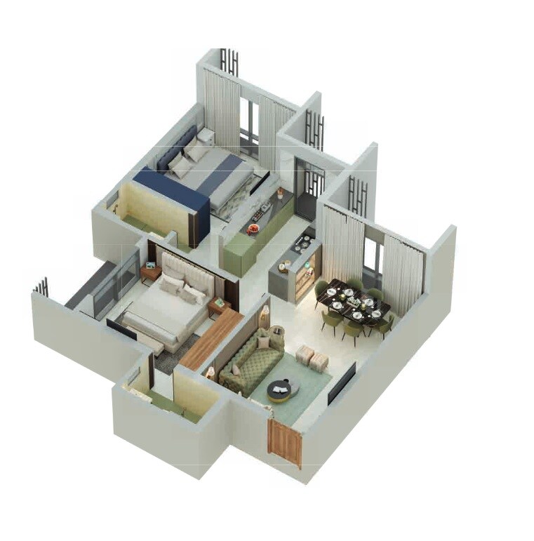 Floor plan of 2 BHK 610 Sq. Ft. Apartment in Platinum Pristine, Mumbai