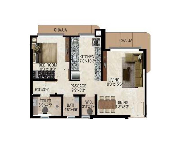 Floor plan of 1 BHK 476 Sq. Ft. Apartment in Platinum Residency Mumbai, Mumbai