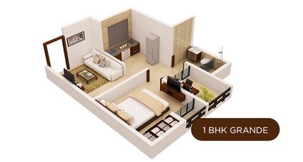 Floor plan of 1 BHK 302 Sq. Ft. Apartment in Platinum Tower 1, Mumbai