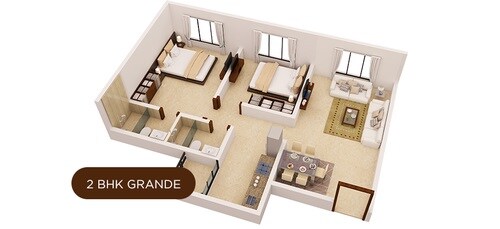 Floor plan of 2 BHK 580 Sq. Ft. Apartment in Platinum Tower 1, Mumbai