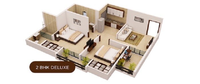 Floor plan of 2 BHK 585 Sq. Ft. Apartment in Platinum Towers 7, Mumbai