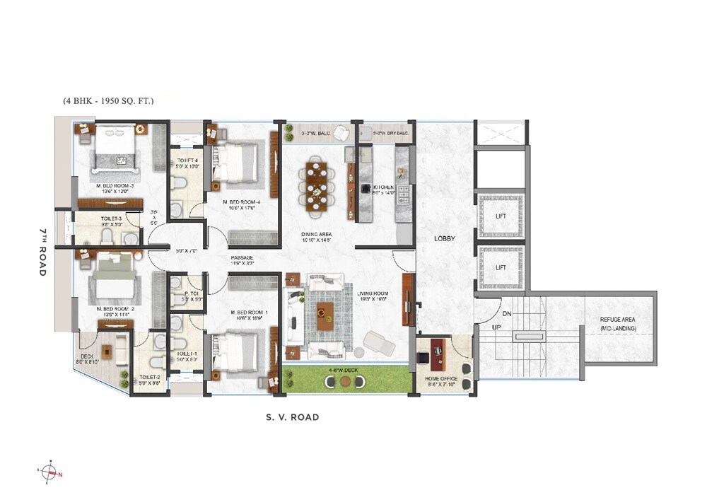 Floor plan of 4 BHK 1950 Sq. Ft. Apartment in Platinum Vista, Mumbai
