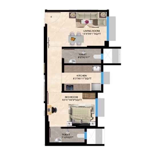 Floor plan of 1 BHK 400 Sq. Ft. Apartment in Podar Avanta Heights, Mumbai