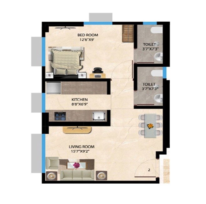 Floor plan of 1 BHK 430 Sq. Ft. Apartment in Podar Avanta Heights, Mumbai