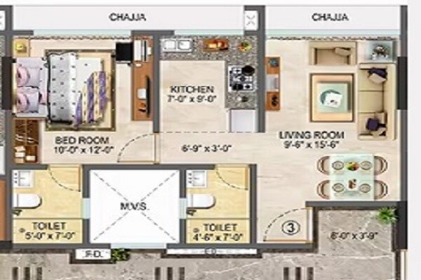 Floor plan of 1 BHK 449 Sq. Ft. Apartment in Poddar Satyam, Mumbai
