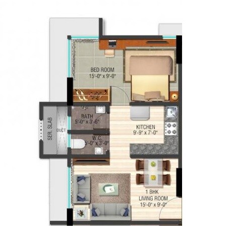 Floor plan of 1 BHK 388 Sq. Ft. Apartment in Poddar Sheel Enclave, Mumbai