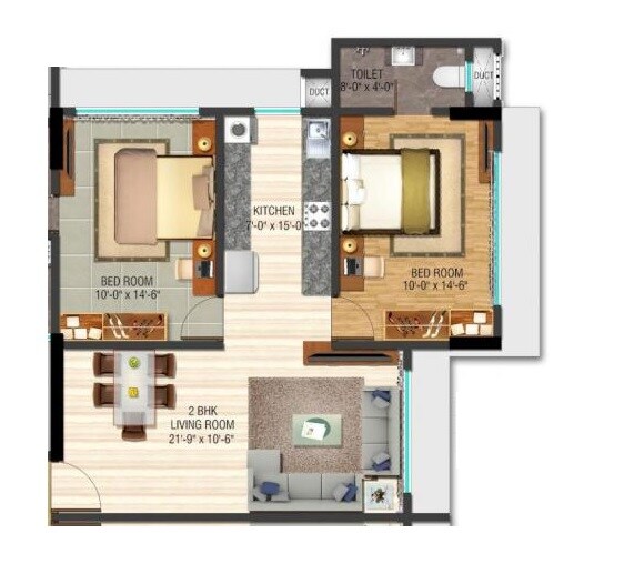 Floor plan of 2 BHK 716 Sq. Ft. Apartment in Poddar Sheel Enclave, Mumbai