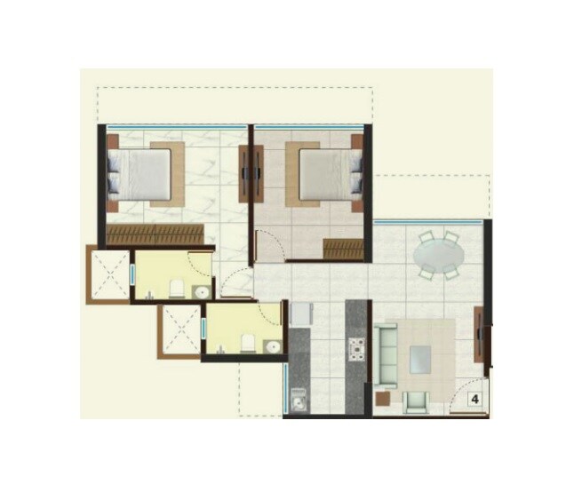 Floor plan of 2 BHK 611 Sq. Ft. Apartment in Poddar Shri Ganesh Apartment, Mumbai