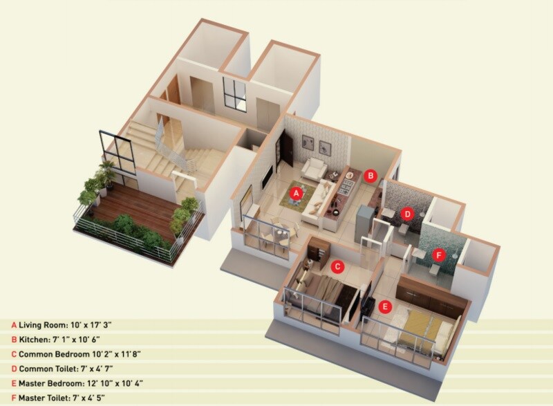 Floor plan of 2 BHK 676 Sq. Ft. Apartment in Poddar Shri Ganesh Apartment, Mumbai