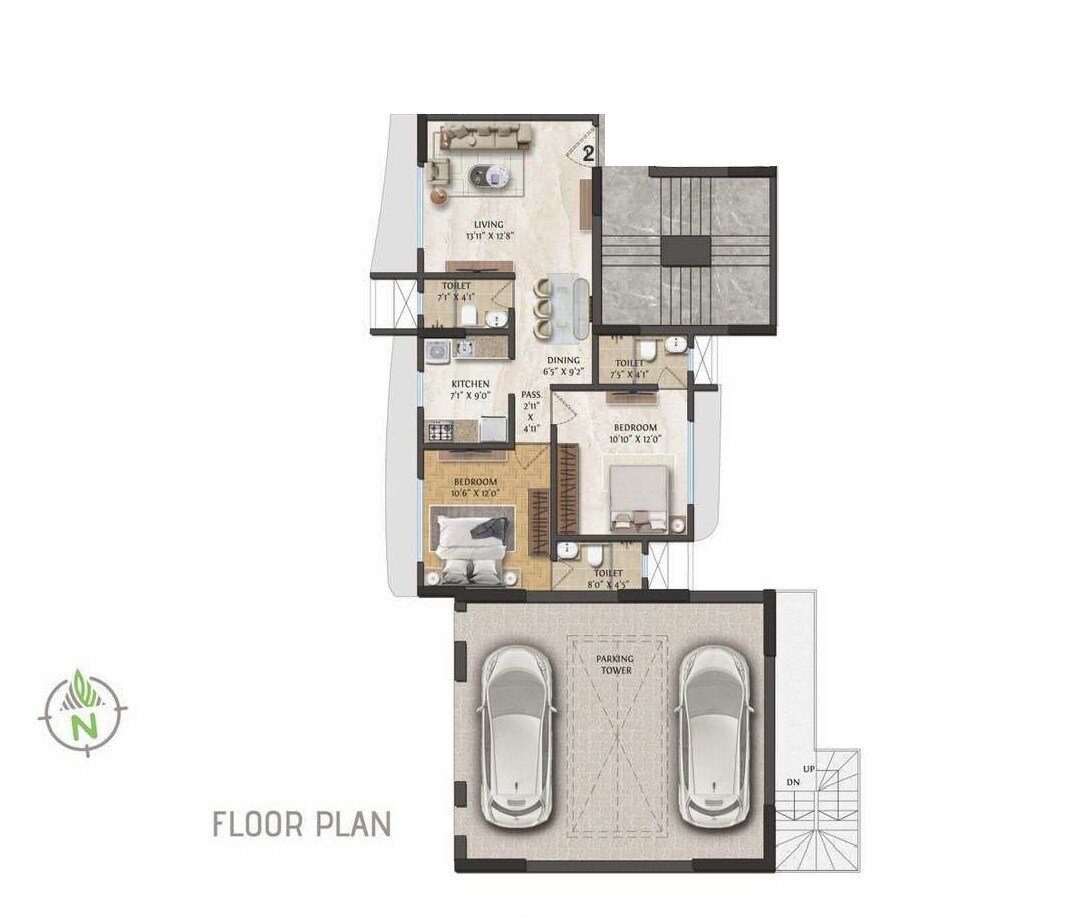 Floor plan of 2 BHK 697 Sq. Ft. Apartment in Polo Gopal Terrace CHS, Mumbai