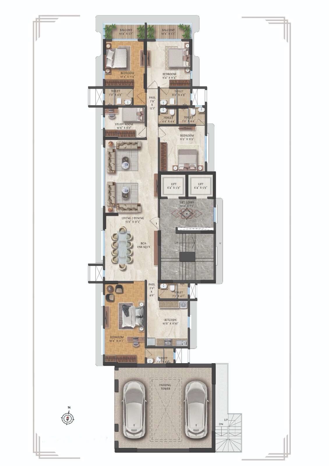 Floor plan of 4 BHK 1788 Sq. Ft. Apartment in Polo Gopal Terrace CHS, Mumbai
