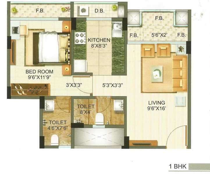 1 BHK 640 Sq. Ft. Apartment in Poonam Heights