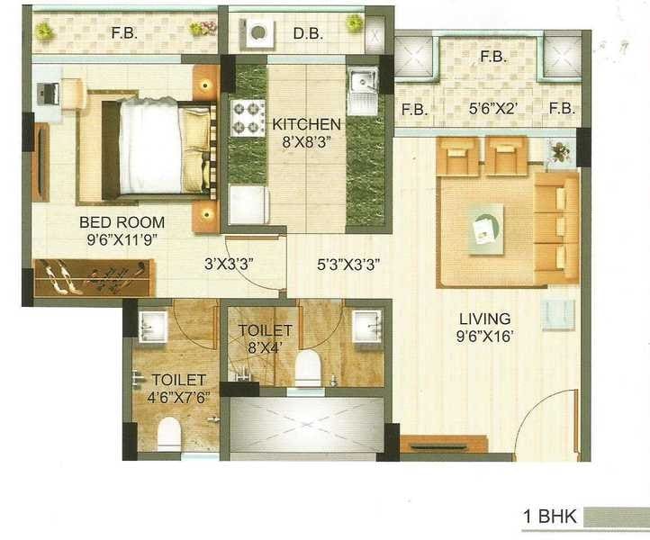 1 BHK 640 Sq. Ft. Apartment