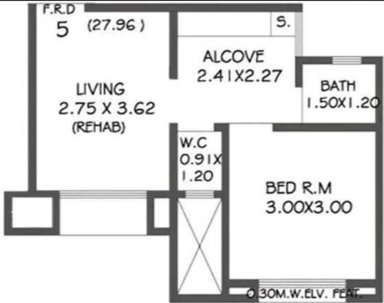 Floor plan of 1 BHK 575 Sq. Ft. Apartment in Poonam Pinaki, Mumbai