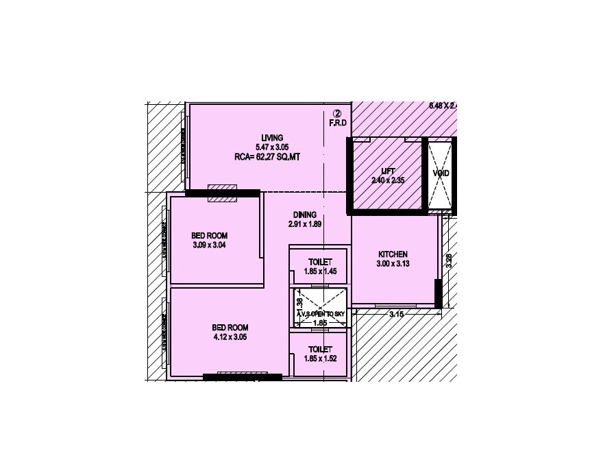Floor plan of 2 BHK 670 Sq. Ft. Apartment in Poonam Polaris, Mumbai