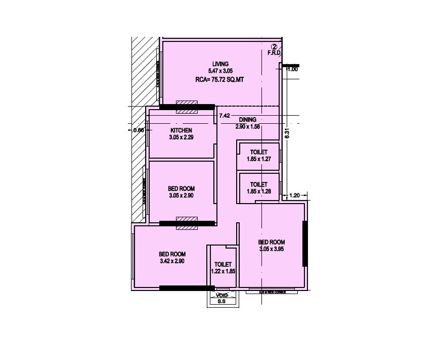 Floor plan of 3 BHK 815 Sq. Ft. Apartment in Poonam Polaris, Mumbai