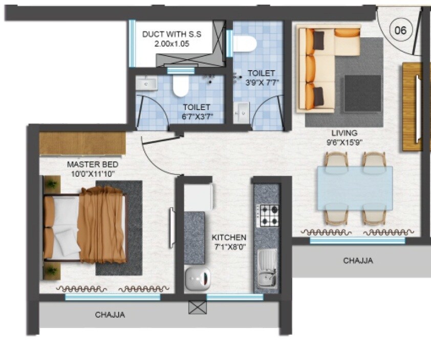 Floor plan of 1 BHK 430 Sq. Ft. Apartment in Poonam Vaishno Heights, Mumbai