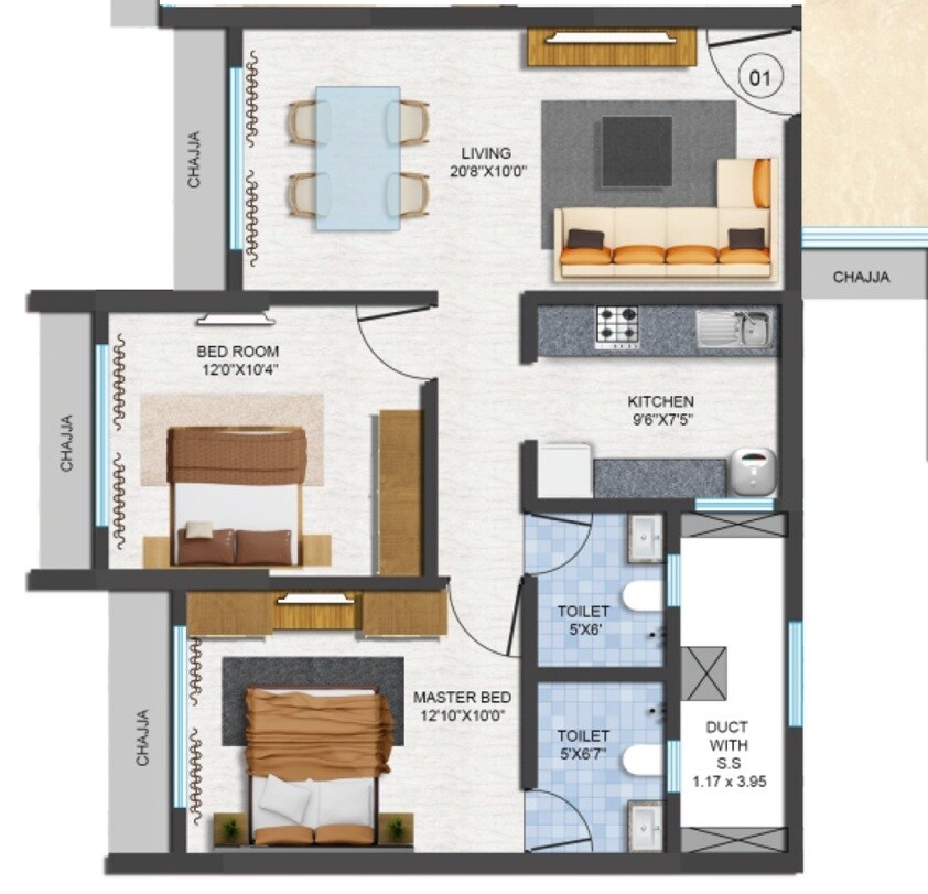 Floor plan of 2 BHK 660 Sq. Ft. Apartment in Poonam Vaishno Heights, Mumbai