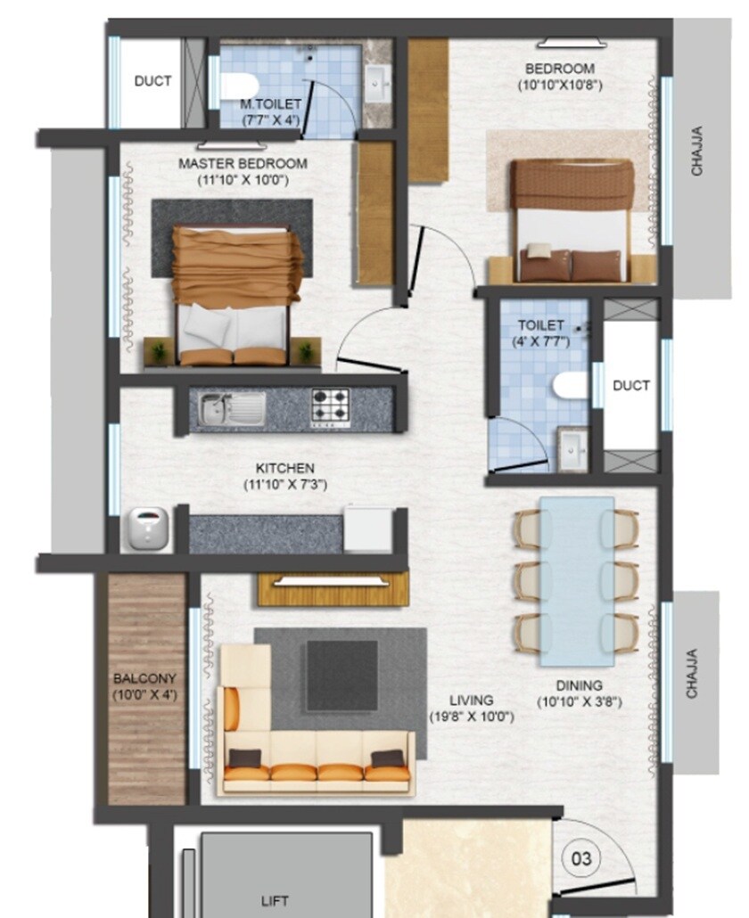 Floor plan of 2 BHK 704 Sq. Ft. Apartment in Poonam Vaishno Heights, Mumbai