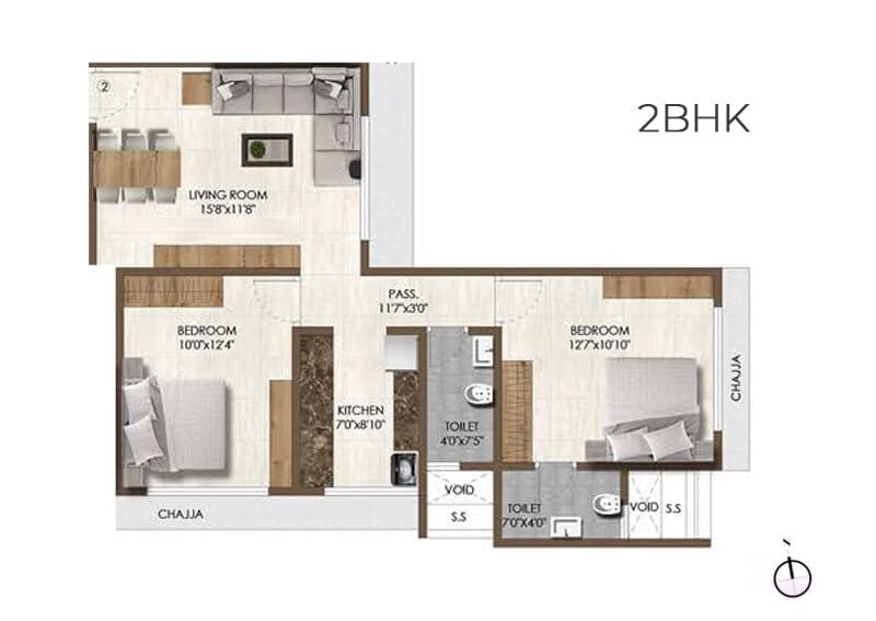 Floor plan of 2 BHK 615 Sq. Ft. Apartment in Popular Terrace CHS, Mumbai