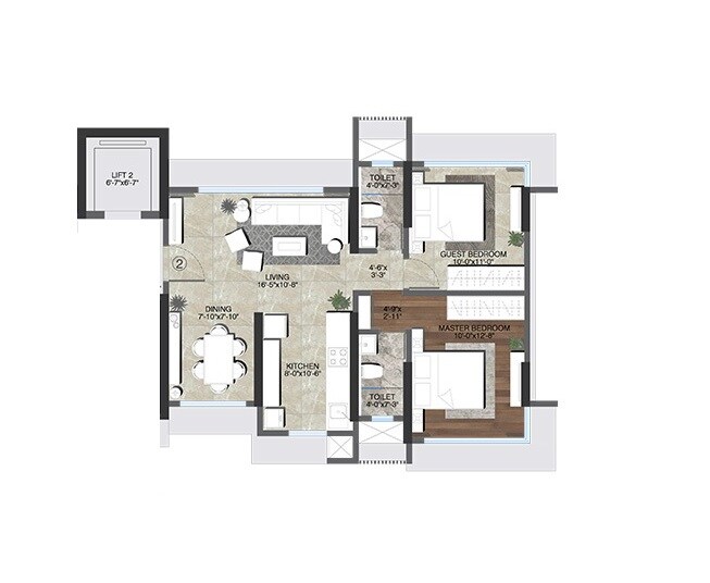 Floor plan of 2 BHK 719 Sq. Ft. Apartment in Prabhat Bageshree, Mumbai