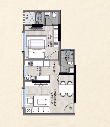 Floor plan of 1 BHK 249 Sq. Ft. Apartment in Prabhat Residency Santacruz, Mumbai