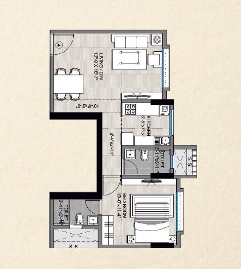 Floor plan of 1 BHK 445 Sq. Ft. Apartment in Prabhat Residency Santacruz, Mumbai