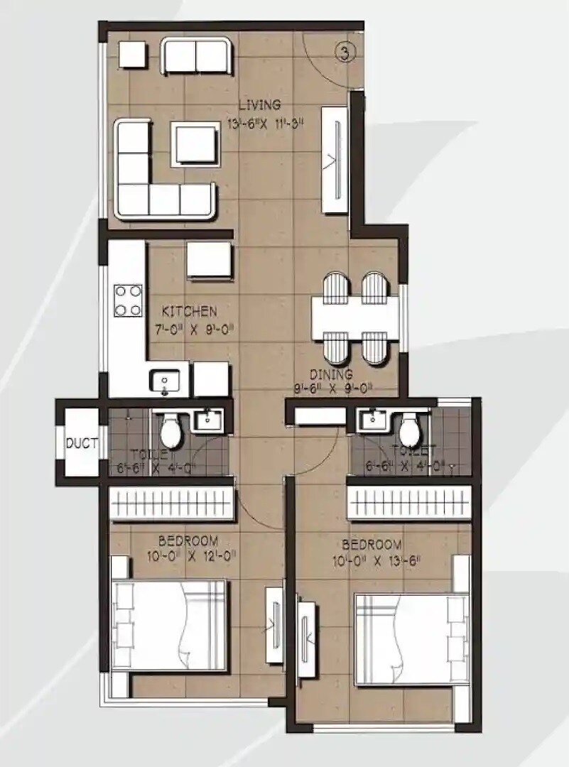 Floor plan of 2 BHK 668 Sq. Ft. Apartment in Prabhat Urbane, Mumbai